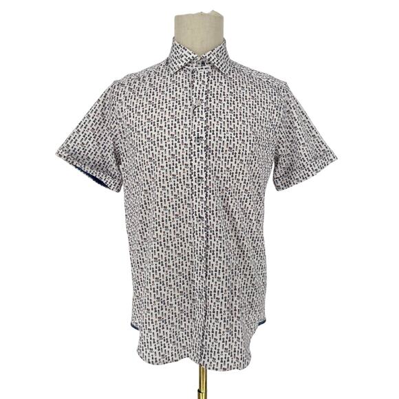 Robert Graham Woven Button Front Short Sleeve Shirt Medals Print on White M - Picture 9 of 9
